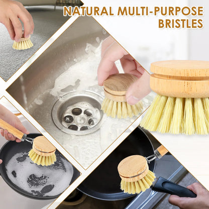 Eco-Friendly 5 Piece Bamboo Dish Brush Set - Natural Sisal & Palm Fiber Bristles with Coconut Sponge for Effortless Kitchen Cleaning