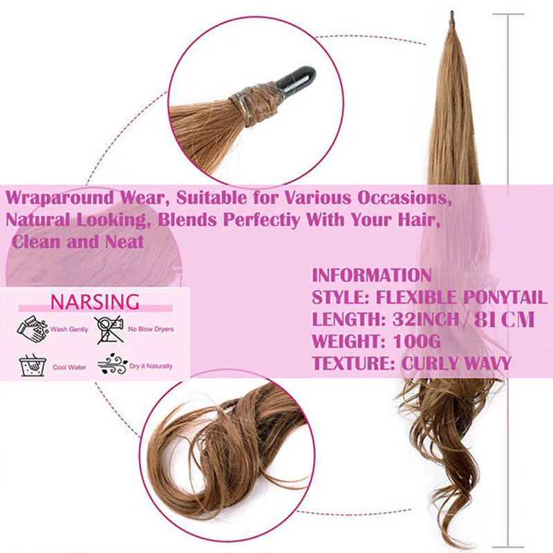 18" Clip-In Ponytail Hair Extension - Heat Resistant Synthetic Fiber with Claw Clip & Wrap Strap - Natural Matte Finish, Lightweight & Reusable