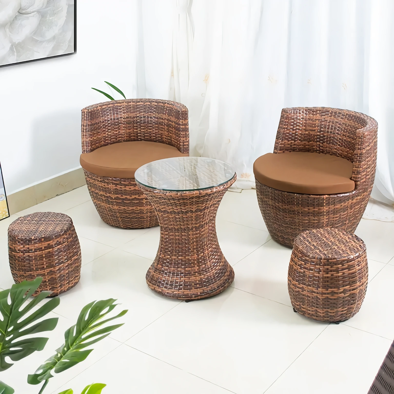 Elevate your outdoor space with the Modern Outdoor Rattan Patio Set. This stylish and durable furniture set, featuring a table and chairs, is crafted from high-quality rattan and wicker, ensuring both comfort and long-lasting performance. Weather-resistant and UV-protected, it's perfect for gardens, patios, or balconies, offering a modern minimalist design that seamlessly complements any decor. Ideal for relaxing afternoons, morning coffee, or entertaining guests, this set combines elegance and practicality to enhance your outdoor living experience.