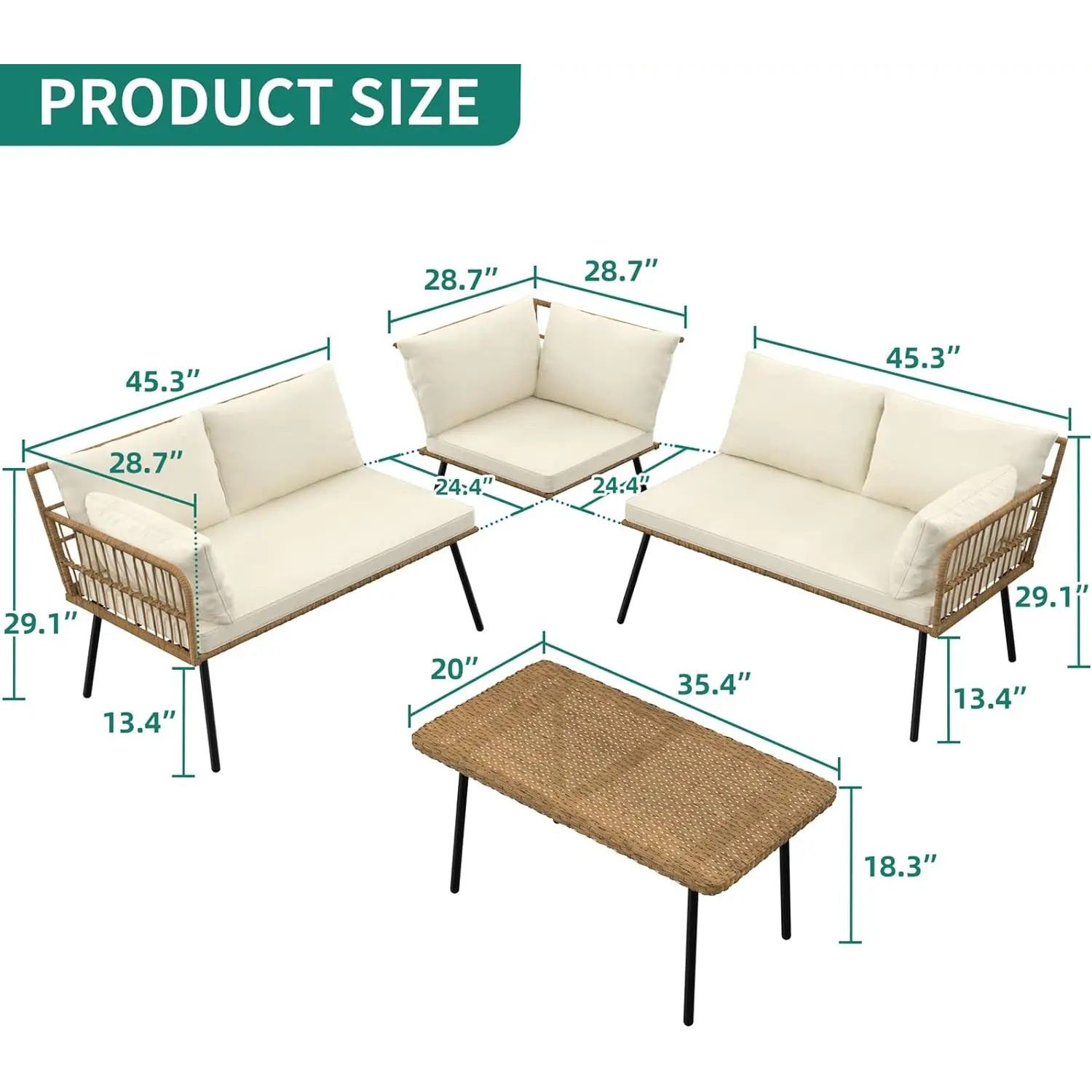 4d2abbc2533a88efe074e9089d7cfb30.jpeg-full Transform your outdoor space with our 4-Piece Patio Furniture Set, designed for both style and comfort. This sectional sofa features thick, 2.8-inch memory foam cushions that offer cloud-like comfort, making it perfect for relaxation and entertainment. Built with durable materials, including weather-resistant polyester fabric and PE rattan, it’s ideal for year-round use. The detachable lounger allows for versatile configurations, making it suitable for patios, gardens, porches, and even indoor spaces. Easy to assemble and supports up to 794 lbs, this set is the perfect way to create a cozy, inviting retreat in your home.