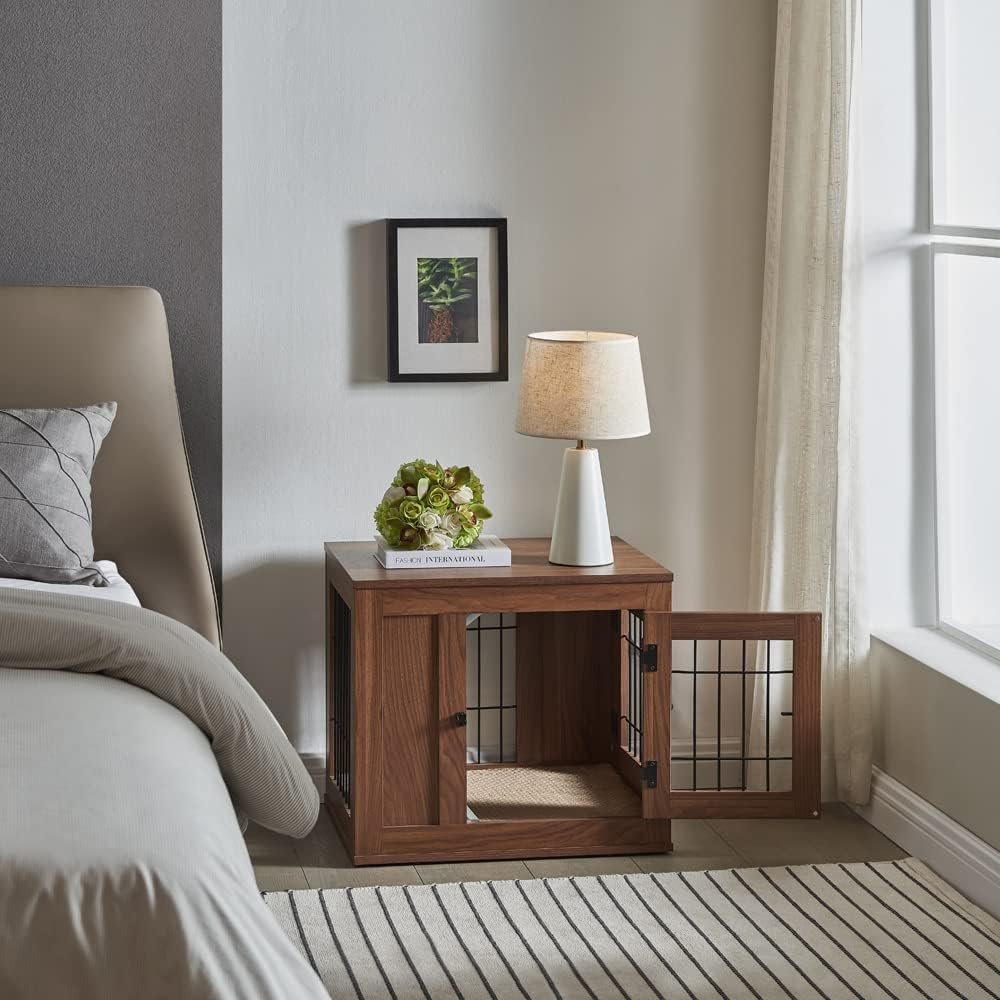 The Elegant Indoor Pet Crate is the perfect blend of style and functionality, offering a comfortable, secure space for your pet while enhancing your home décor. Designed for small dogs, cats, mini pigs, and rabbits, this versatile crate doubles as a chic side table, nightstand, or end table. Crafted with durable metal and engineered wood, it features ample ventilation, a soft cushion for comfort, and a convenient double-door design for easy access. Its wide top is perfect for decorative items, making it a stylish addition to any room. Ideal for living rooms or bedrooms, this pet crate saves space without compromising on comfort or aesthetics.