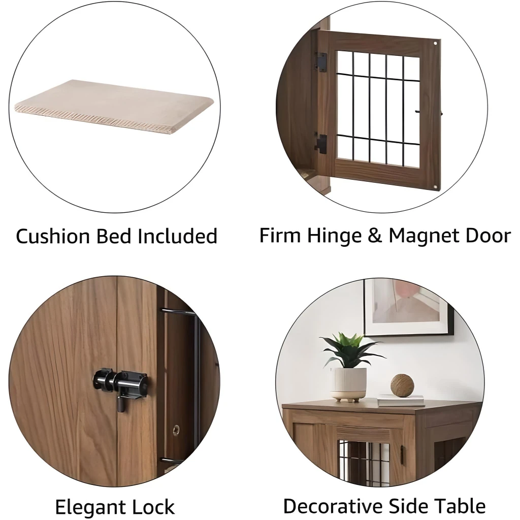 The Elegant Indoor Pet Crate is the perfect blend of style and functionality, offering a comfortable, secure space for your pet while enhancing your home décor. Designed for small dogs, cats, mini pigs, and rabbits, this versatile crate doubles as a chic side table, nightstand, or end table. Crafted with durable metal and engineered wood, it features ample ventilation, a soft cushion for comfort, and a convenient double-door design for easy access. Its wide top is perfect for decorative items, making it a stylish addition to any room. Ideal for living rooms or bedrooms, this pet crate saves space without compromising on comfort or aesthetics.