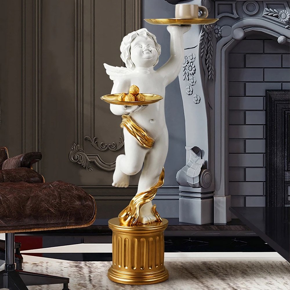 80ec92897d47b3b59b17263885dc2382.jpg-full The European Style Cupid Angel Resin Statue is a perfect blend of elegance and practicality, bringing a touch of divine beauty to any room. Hand-carved from eco-friendly resin, this stunning statue features exquisite detail and is paired with a LINGAR metal tray for convenient storage of small items like keys, remote controls, or decorative pieces. The Roman column base adds both stability and artistic flair, making it an eye-catching accent in living rooms, bedrooms, or hallways. Available in white, gold, or vintage white, this versatile piece is ideal for homes or offices, offering both charm and functionality. Add this enchanting sculpture to your decor and enjoy its timeless beauty every day.
