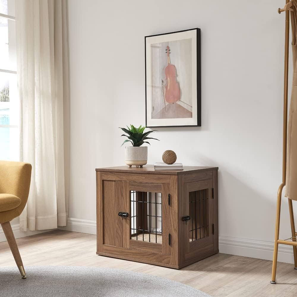 The Elegant Indoor Pet Crate is the perfect blend of style and functionality, offering a comfortable, secure space for your pet while enhancing your home décor. Designed for small dogs, cats, mini pigs, and rabbits, this versatile crate doubles as a chic side table, nightstand, or end table. Crafted with durable metal and engineered wood, it features ample ventilation, a soft cushion for comfort, and a convenient double-door design for easy access. Its wide top is perfect for decorative items, making it a stylish addition to any room. Ideal for living rooms or bedrooms, this pet crate saves space without compromising on comfort or aesthetics.