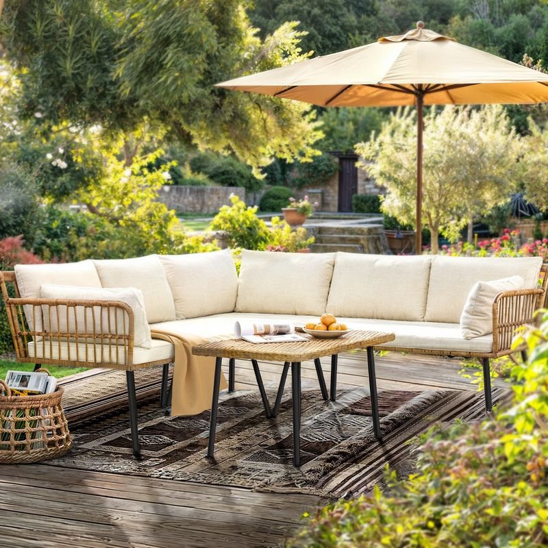 a7edd590eba9723ad3b4f05509b4e649.jpg-full Transform your outdoor space with our 4-Piece Patio Furniture Set, designed for both style and comfort. This sectional sofa features thick, 2.8-inch memory foam cushions that offer cloud-like comfort, making it perfect for relaxation and entertainment. Built with durable materials, including weather-resistant polyester fabric and PE rattan, it’s ideal for year-round use. The detachable lounger allows for versatile configurations, making it suitable for patios, gardens, porches, and even indoor spaces. Easy to assemble and supports up to 794 lbs, this set is the perfect way to create a cozy, inviting retreat in your home.