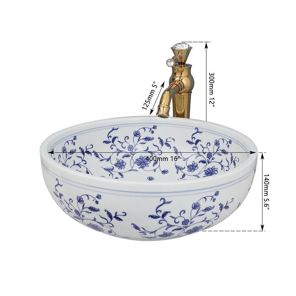 Transform your bathroom or kitchen with the timeless beauty of our Hand-Painted Ceramic Basin Sink. Featuring a traditional Chinese blue and white floral design, this exquisite sink adds sophistication and charm to any space. Crafted from high-quality ceramic and fired at 1300 degrees, this durable and easy-to-clean sink will remain a striking centerpiece in your home for years to come.