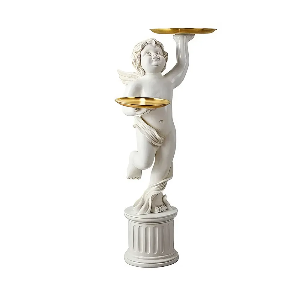 creamscc8c149f0cd74984837e94015d6ac511r-2 The European Style Cupid Angel Resin Statue is a perfect blend of elegance and practicality, bringing a touch of divine beauty to any room. Hand-carved from eco-friendly resin, this stunning statue features exquisite detail and is paired with a LINGAR metal tray for convenient storage of small items like keys, remote controls, or decorative pieces. The Roman column base adds both stability and artistic flair, making it an eye-catching accent in living rooms, bedrooms, or hallways. Available in white, gold, or vintage white, this versatile piece is ideal for homes or offices, offering both charm and functionality. Add this enchanting sculpture to your decor and enjoy its timeless beauty every day.