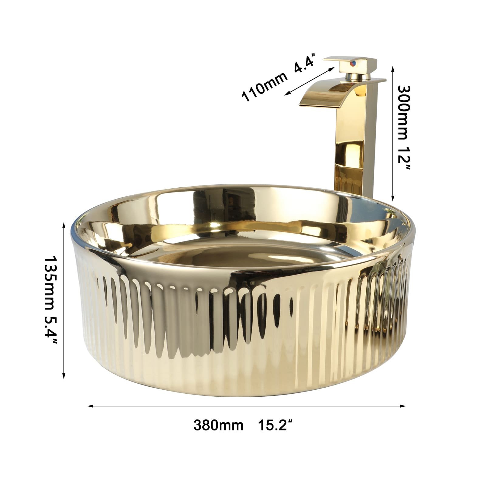 ea4098ff4e36996ead0fcfecc271d997.jpg-full Transform your bathroom into a luxurious retreat with our Luxury Gold Round Ceramic Vessel Sink and Faucet Combo. Featuring a traditional Chinese hand-painted blue and white floral design, this above-counter sink combines artistry with functionality. Crafted from high-quality ceramic and fired at 1300°C, each sink is a durable masterpiece, designed to withstand everyday use while maintaining its beauty. The gold-polished faucet perfectly complements the elegant design, making it an ideal choice for those seeking sophistication and style.