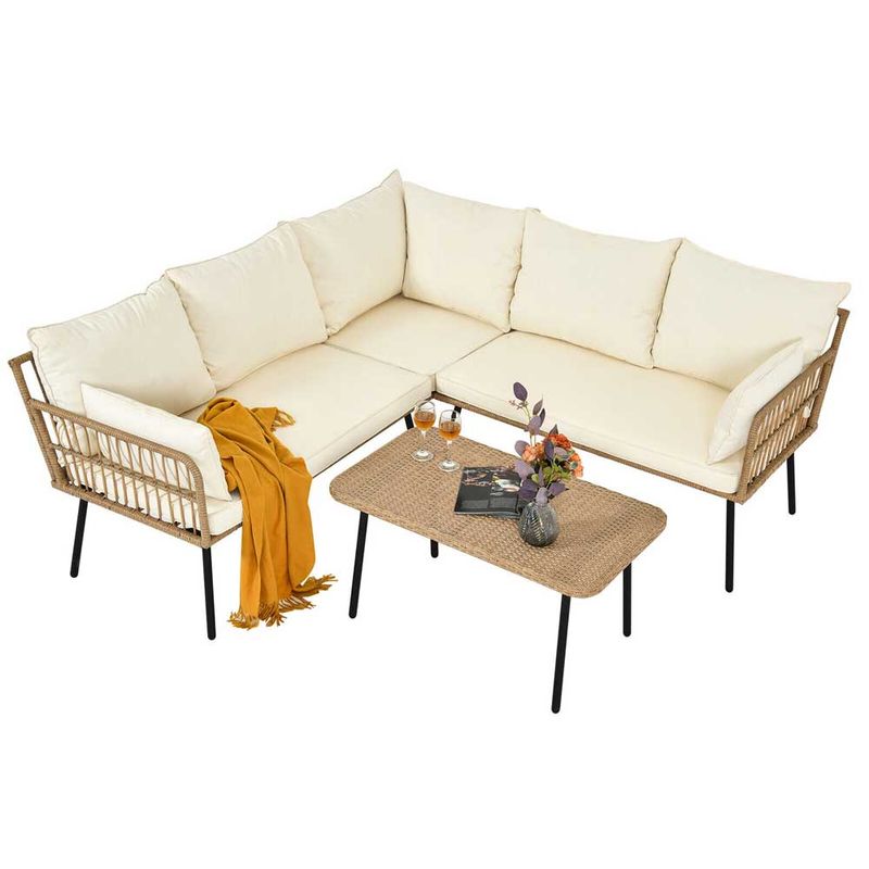 f858d3713f1f81204d5f0456b8694761 Transform your outdoor space with our 4-Piece Patio Furniture Set, designed for both style and comfort. This sectional sofa features thick, 2.8-inch memory foam cushions that offer cloud-like comfort, making it perfect for relaxation and entertainment. Built with durable materials, including weather-resistant polyester fabric and PE rattan, it’s ideal for year-round use. The detachable lounger allows for versatile configurations, making it suitable for patios, gardens, porches, and even indoor spaces. Easy to assemble and supports up to 794 lbs, this set is the perfect way to create a cozy, inviting retreat in your home.