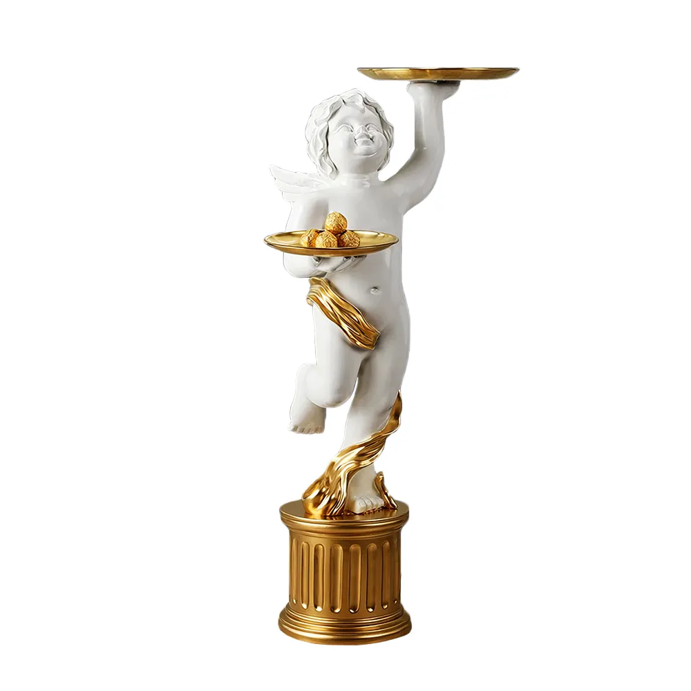 golds839c117ea8ba4807ba48f774f16a6623q-2 The European Style Cupid Angel Resin Statue is a perfect blend of elegance and practicality, bringing a touch of divine beauty to any room. Hand-carved from eco-friendly resin, this stunning statue features exquisite detail and is paired with a LINGAR metal tray for convenient storage of small items like keys, remote controls, or decorative pieces. The Roman column base adds both stability and artistic flair, making it an eye-catching accent in living rooms, bedrooms, or hallways. Available in white, gold, or vintage white, this versatile piece is ideal for homes or offices, offering both charm and functionality. Add this enchanting sculpture to your decor and enjoy its timeless beauty every day.