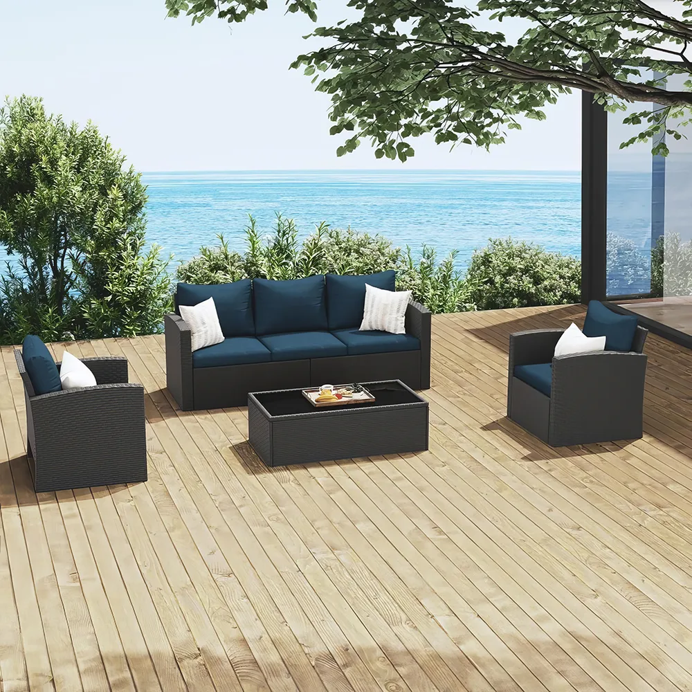00b201474f8049739c1d4f13e97c5483 Upgrade your outdoor living with the Luxury Wicker Outdoor Sectional Sofa Set. This sleek, modern set combines comfort and durability, making it the perfect addition to your balcony, backyard, or poolside. Featuring plush sponge-padded cushions, a rust-resistant steel frame, and all-weather PE rattan, it offers long-lasting relaxation and elegance. The spacious wicker coffee table adds both style and functionality, while the removable, machine-washable cushion covers ensure easy maintenance. Create a stylish, comfortable outdoor retreat with this versatile sectional set, ideal for lounging or entertaining.