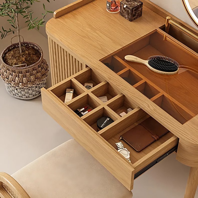 022cfc6089947319ac5812224459cd59445bf2e8-s1-n2-y2.jpg-full Introducing the Modern Minimalist Wood Vanity Dressing Table, the perfect combination of luxury, style, and functionality for contemporary homes. Designed with sleek wooden construction and a minimalist aesthetic, this vanity adds a touch of sophistication to any bedroom or hotel room. With its spacious 100x50x78cm dimensions, integrated mirror, and easy assembly, it offers both ample storage and an elevated getting-ready experience. Ideal for those who value both beauty and practicality, this vanity table enhances your space while keeping your beauty essentials organized and accessible.