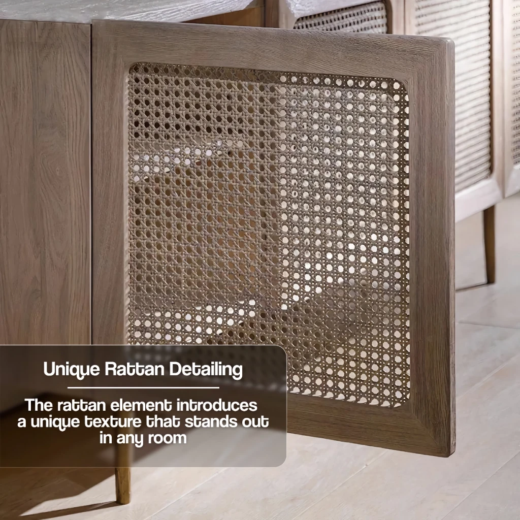 Introducing the Scandinavian Modern Rattan TV Cabinet—a perfect fusion of style and functionality. Crafted from solid wood with chic rattan detailing, this TV cabinet brings timeless Scandinavian design into your living room. Offering ample storage for media and accessories, its clean lines and natural wood finish create a warm, inviting ambiance. Easy to install and built for durability, this cabinet elevates any modern or minimalist space. Order today and add a touch of elegance and practicality to your home.