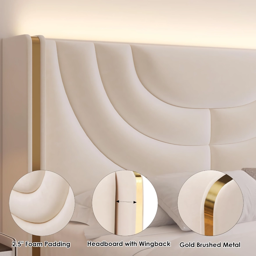 Transform your bedroom into a modern retreat with our LED Bed Frame, combining sleek design, ambient lighting, and practical storage. Featuring RGB LED lighting on the headboard, adjustable via app or remote, this bed sets the perfect mood for relaxation. It also includes two large storage drawers, ideal for keeping your space organized and clutter-free. With a sturdy construction supporting up to 1000 lbs and a slat system that eliminates the need for a box spring, this bed offers both comfort and convenience. Perfect for small spaces, it provides style, functionality, and a serene atmosphere all in one.