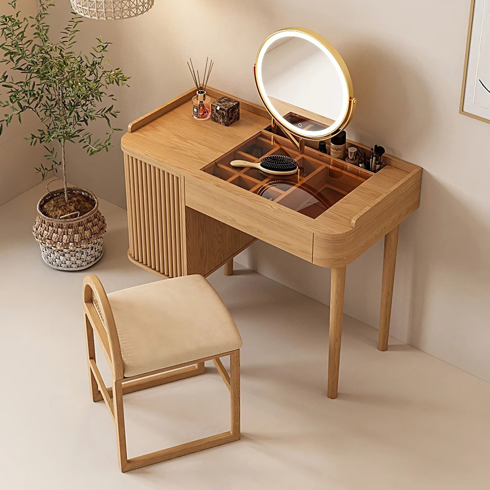 548b963ab30e6a05cabf02e11731dfc989e88079-s2-n2-y2.jpg-full Introducing the Modern Minimalist Wood Vanity Dressing Table, the perfect combination of luxury, style, and functionality for contemporary homes. Designed with sleek wooden construction and a minimalist aesthetic, this vanity adds a touch of sophistication to any bedroom or hotel room. With its spacious 100x50x78cm dimensions, integrated mirror, and easy assembly, it offers both ample storage and an elevated getting-ready experience. Ideal for those who value both beauty and practicality, this vanity table enhances your space while keeping your beauty essentials organized and accessible.