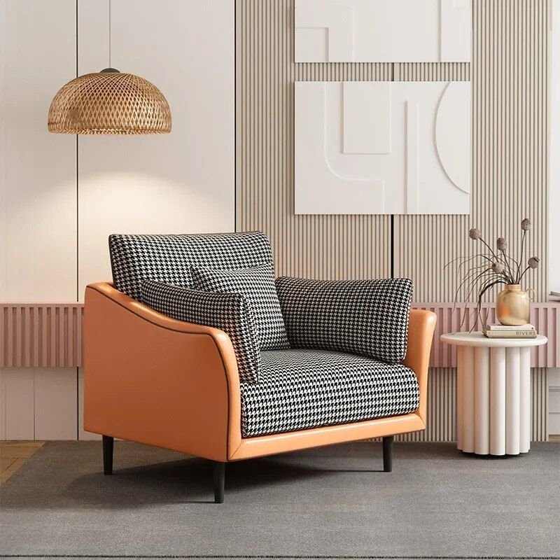 717099129d7e58a940345202a4f43b9a.jpg-full Introducing our Modern Nordic Single Sofa Chair, the perfect combination of style, comfort, and sophistication. Designed with sleek, contemporary lines, this chair is ideal for any room, offering both functionality and luxury. Made from high-quality composite fabrics and featuring a sturdy metal frame, it ensures lasting comfort and stability. Whether you’re unwinding in your living room, enjoying a quiet read in the bedroom, or adding elegance to your office, this chair enhances any space. With no assembly required and free shipping included, elevate your home with this stylish, versatile piece today!