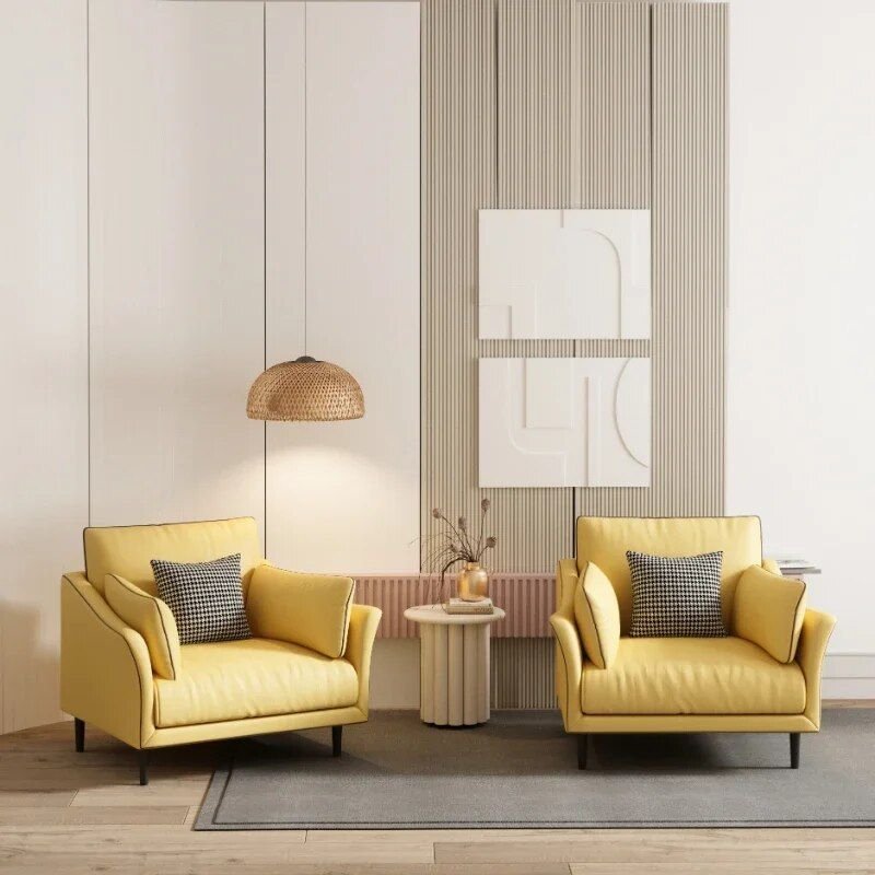 7dbcccdb92b61af50c606ad8810385e2.jpg-full Introducing our Modern Nordic Single Sofa Chair, the perfect combination of style, comfort, and sophistication. Designed with sleek, contemporary lines, this chair is ideal for any room, offering both functionality and luxury. Made from high-quality composite fabrics and featuring a sturdy metal frame, it ensures lasting comfort and stability. Whether you’re unwinding in your living room, enjoying a quiet read in the bedroom, or adding elegance to your office, this chair enhances any space. With no assembly required and free shipping included, elevate your home with this stylish, versatile piece today!