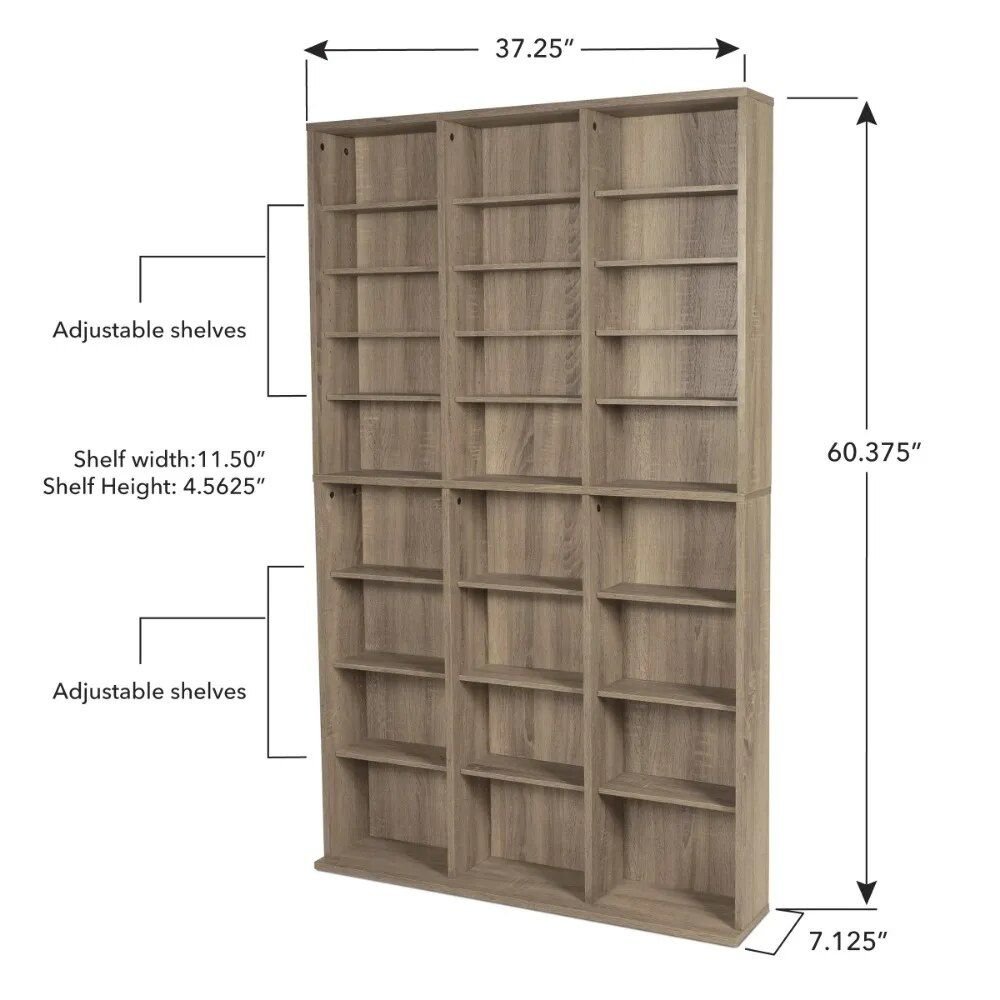Elevate your space with the Weathered Oak Woodgrain Media Storage Bookcase, where style meets functionality. Featuring adjustable shelving and a sturdy wide base, this bookcase offers generous storage for books, media, and collectibles while maintaining a sleek, contemporary design. The warm maple tones and weathered oak finish bring a timeless charm to any room, from living rooms to home offices. Whether you're organizing your media collection or showcasing your favorite items, this versatile piece adapts to your needs with ease. Experience the perfect balance of elegance and practicality—order yours today!