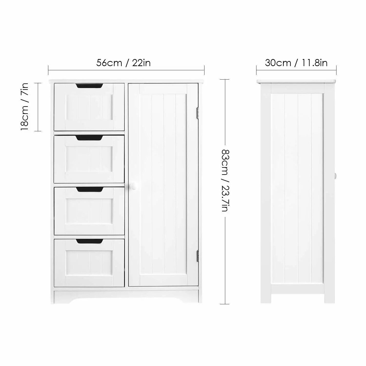 8573a7783fc31e8309a6cc02729f68c5.jpg-full Introducing our Elegant White Bathroom Storage Cabinet – the perfect blend of style and practicality for any bathroom. Featuring four spacious drawers and a door compartment with an adjustable shelf, this cabinet offers customizable storage while keeping your essentials organized and easily accessible. Crafted from high-quality MDF and finished with a smooth white lacquer, it’s durable, easy to clean, and complements any décor. With its sleek design, this versatile piece is also perfect for hallways or living rooms. Elevate your space with this functional and elegant storage solution today!