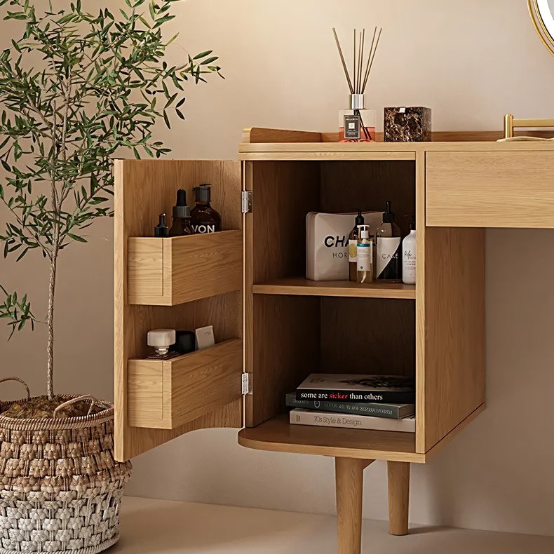 95000d6988e01717920c782d59938d0891d1ec5b-s1-n2-y2.jpg-full Introducing the Modern Minimalist Wood Vanity Dressing Table, the perfect combination of luxury, style, and functionality for contemporary homes. Designed with sleek wooden construction and a minimalist aesthetic, this vanity adds a touch of sophistication to any bedroom or hotel room. With its spacious 100x50x78cm dimensions, integrated mirror, and easy assembly, it offers both ample storage and an elevated getting-ready experience. Ideal for those who value both beauty and practicality, this vanity table enhances your space while keeping your beauty essentials organized and accessible.