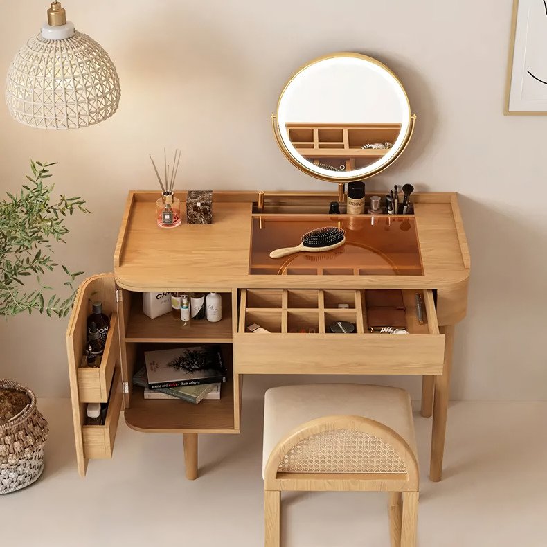 97c3cb94fe15a8afbee44429904511ef07f97aa8-s1-n2-y2.jpg-full Introducing the Modern Minimalist Wood Vanity Dressing Table, the perfect combination of luxury, style, and functionality for contemporary homes. Designed with sleek wooden construction and a minimalist aesthetic, this vanity adds a touch of sophistication to any bedroom or hotel room. With its spacious 100x50x78cm dimensions, integrated mirror, and easy assembly, it offers both ample storage and an elevated getting-ready experience. Ideal for those who value both beauty and practicality, this vanity table enhances your space while keeping your beauty essentials organized and accessible.