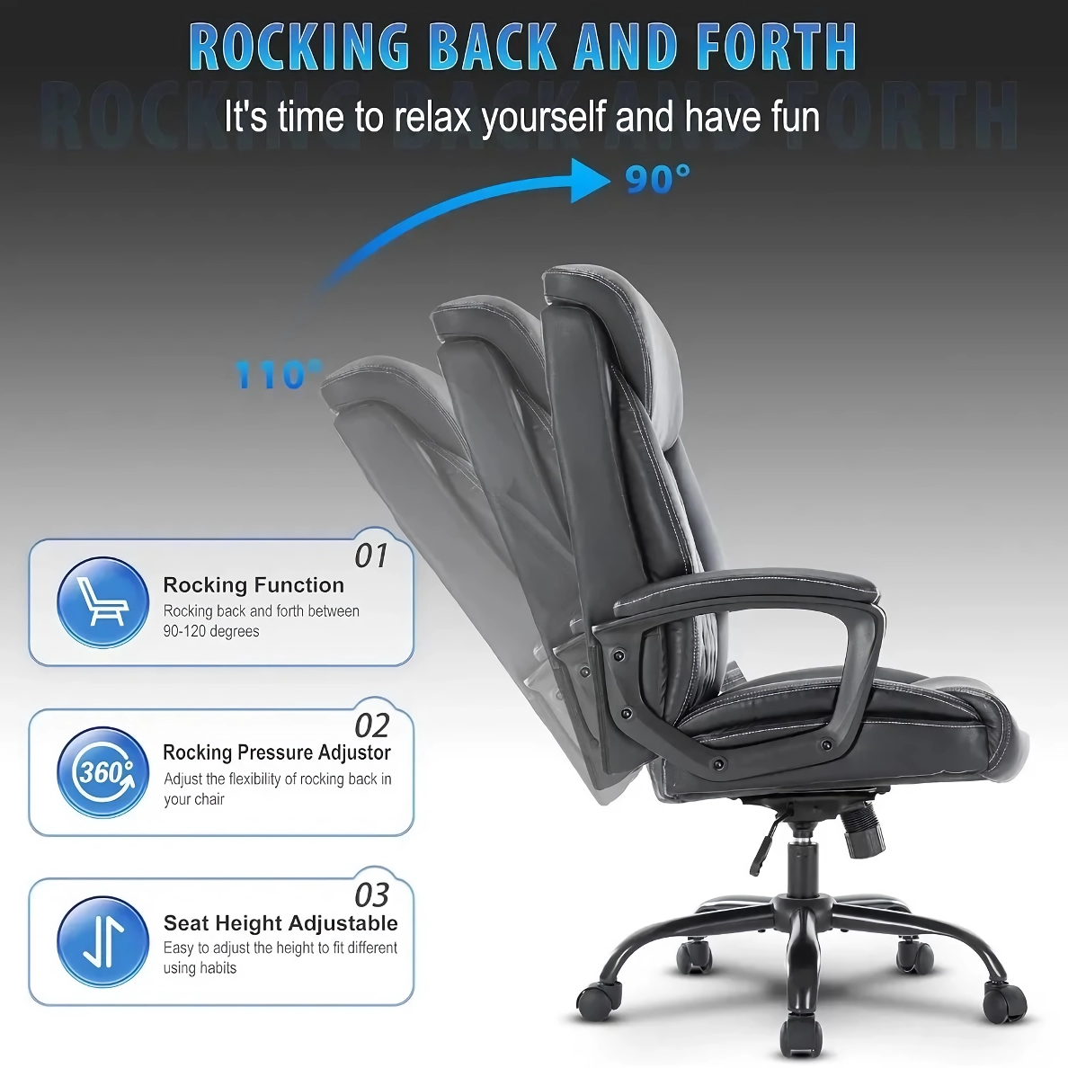 Experience exceptional comfort and support with our Big and Tall Ergonomic Office Chair, designed to accommodate a variety of body types. Perfect for long workdays or gaming marathons, this chair features a height-adjustable padded seat, customizable tilt controls, and supportive armrests for all-day comfort. With a durable metal base, smooth-rolling casters, and a weight capacity of 275 pounds, it's built for reliability and mobility. Ideal for home offices or gaming setups, this chair ensures comfort, productivity, and support every time you sit down.