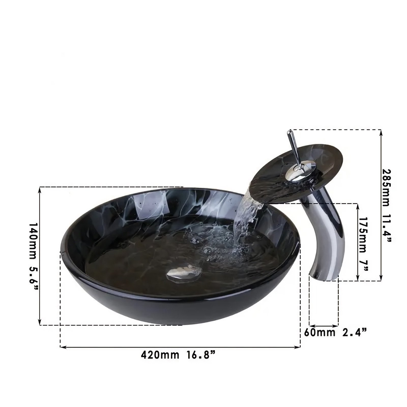 Elevate your bathroom with the Glass Vessel Sink Faucet Combo featuring a stunning waterfall faucet tap. Designed with sleek, European-inspired artistry, this oversized set combines luxury with functionality. The durable tempered glass construction ensures long-lasting quality, while the easy above-the-counter installation simplifies setup. Complete with a chrome pop-up drain for hassle-free maintenance, this combo adds elegance and a touch of luxury to any modern bathroom, making it the perfect choice for your next upgrade.