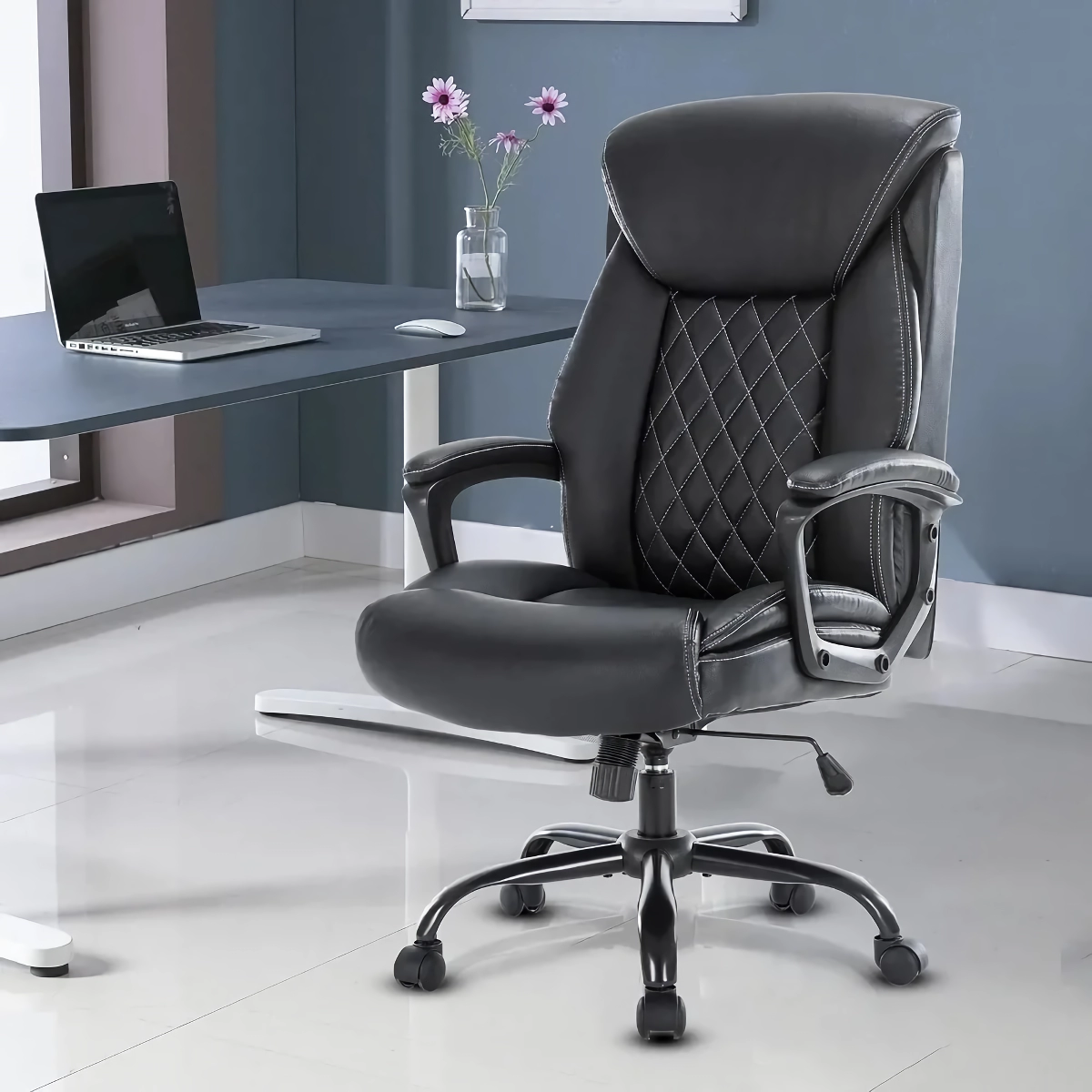 Experience exceptional comfort and support with our Big and Tall Ergonomic Office Chair, designed to accommodate a variety of body types. Perfect for long workdays or gaming marathons, this chair features a height-adjustable padded seat, customizable tilt controls, and supportive armrests for all-day comfort. With a durable metal base, smooth-rolling casters, and a weight capacity of 275 pounds, it's built for reliability and mobility. Ideal for home offices or gaming setups, this chair ensures comfort, productivity, and support every time you sit down.