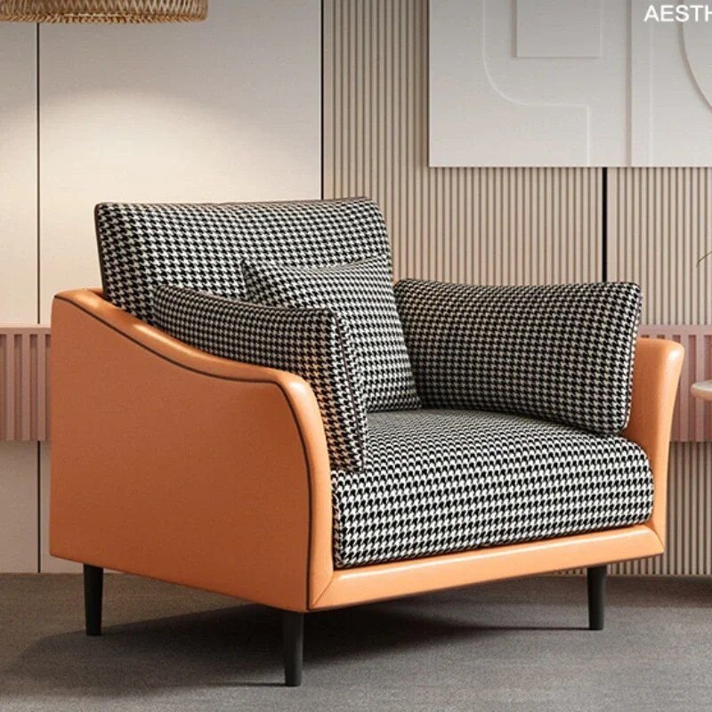 cc7d9e9fdeba65036bd2b85c713195cf.jpg-full Introducing our Modern Nordic Single Sofa Chair, the perfect combination of style, comfort, and sophistication. Designed with sleek, contemporary lines, this chair is ideal for any room, offering both functionality and luxury. Made from high-quality composite fabrics and featuring a sturdy metal frame, it ensures lasting comfort and stability. Whether you’re unwinding in your living room, enjoying a quiet read in the bedroom, or adding elegance to your office, this chair enhances any space. With no assembly required and free shipping included, elevate your home with this stylish, versatile piece today!