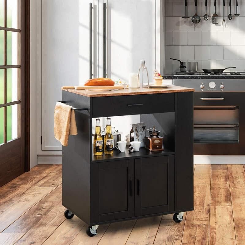 d076f2d6449050469b73284072f9103f.jpeg-full Introducing the Modern Rolling Kitchen Island Cart – the perfect combination of style, convenience, and functionality for your kitchen. Crafted from sturdy engineered wood and iron, this sleek black cart features multiple storage options, including a convenient drawer and 3 built-in spice racks. Its smooth-rolling wheels make it easy to move and reposition, while lockable wheels ensure stability when stationary. Whether you're preparing meals, storing essentials, or serving guests, this versatile cart provides the perfect blend of workspace and storage. Upgrade your kitchen today with this stylish and practical addition!