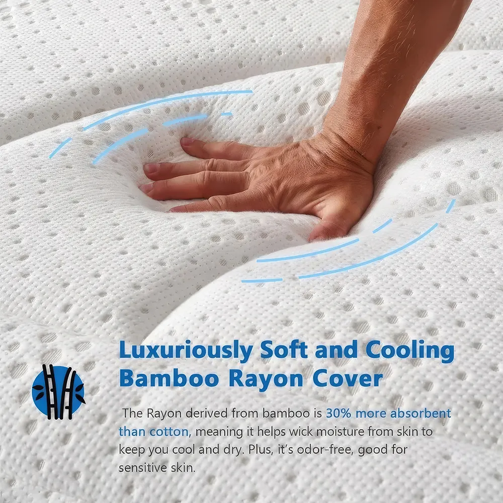 Discover the perfect balance of comfort and support with our 14-Inch Hybrid Gel Memory Foam and Innerspring Mattress. Featuring advanced hybrid technology, this mattress combines the responsiveness of innersprings with the plush comfort of gel memory foam for a luxurious sleep experience. Its Euro top design offers extra cushioning, while the seven premium layers provide optimal pressure relief and long-lasting durability. Certified safe and free from harmful chemicals, this mattress is ideal for all sleep positions, ensuring a restorative and pain-free sleep every night. Embrace better sleep with this hybrid mattress and wake up refreshed each morning!
