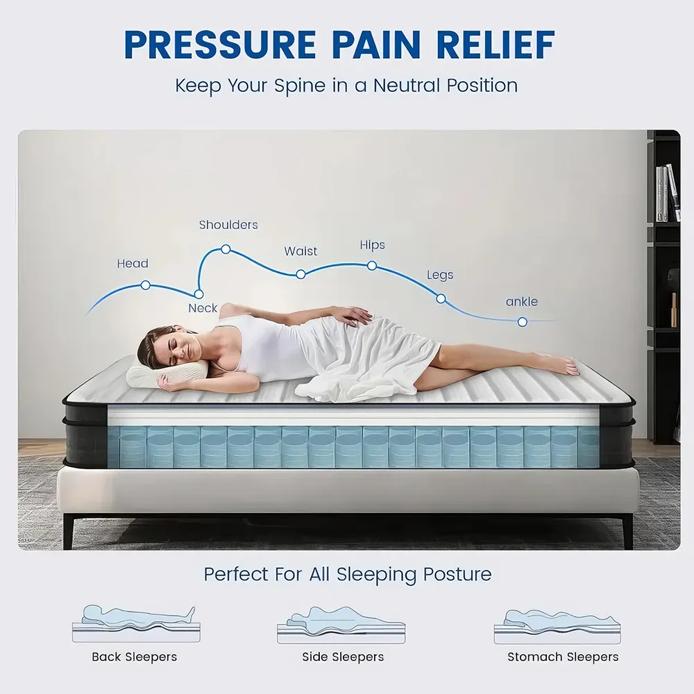 Introducing our Queen Size 12-Inch Memory Foam Hybrid Mattress, designed to provide the perfect blend of comfort and support for a restful night's sleep. This mattress combines the contouring comfort of memory foam with the sturdy support of individually encased pocket springs. It offers pressure relief, reduces motion transfer, and adapts to your body's shape, ensuring a pain-free, peaceful sleep. Certified for safety and free from harmful substances, it’s the ideal choice for anyone seeking a healthy, rejuvenating sleep experience. Upgrade your sleep with this hybrid mattress and enjoy ultimate comfort every night!