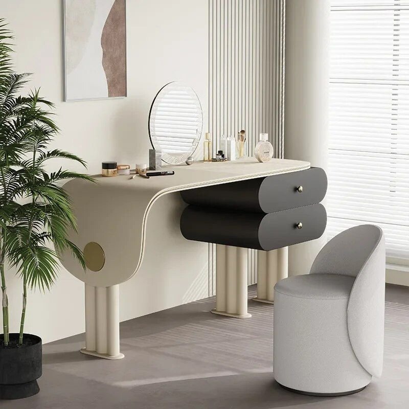 Introducing our Modern Minimalist Oak Vanity Set, a perfect blend of elegance and functionality for your bedroom. Crafted from solid oak with a luxurious saddle leather top, this vanity set features a sleek, French minimalist design that adds sophistication to any space. It includes a built-in mirror, comfortable makeup stool, and two drawers for ample storage, providing a functional yet stylish solution for your beauty routine. Easy to assemble, this set is ideal for anyone looking to elevate their bedroom with both practicality and luxury.