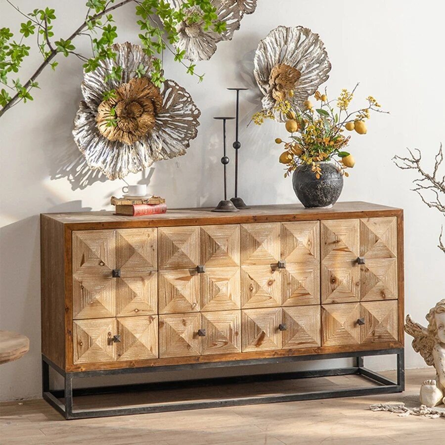 074d3fb9de9293d7f68249fef7bfaf1a.jpg-full Introducing our Elegant Vintage Solid Wood Stand—a perfect blend of minimalist modern design and classic retro charm. Crafted from premium pine and fir woods, this versatile stand features a sleek 150x41x80cm frame with four spacious drawers for organized storage. Its solid veneer finish with relief technique adds sophistication, making it a timeless piece for any living room. Whether used as a TV stand, storage solution, or display unit, this stand seamlessly enhances any decor with its durable, stylish construction.