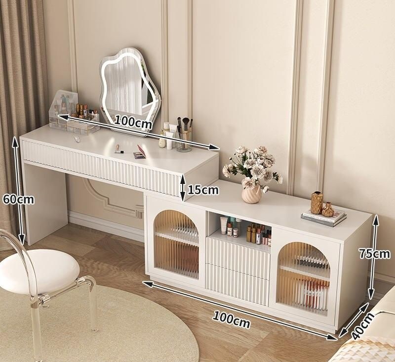 Elevate your bedroom with the Modern Luxury Glass Dressing Table, a stunning fusion of elegance and functionality. Featuring a high-quality wooden construction and a spacious, elegantly framed mirror, this dressing table offers a chic, contemporary design. It includes smart storage features to keep your cosmetics and accessories organized while adding a touch of sophistication to your space. Ideal for daily beauty routines, this luxurious piece combines practicality with modern style, making it the perfect addition to any bedroom. Transform your space today with this stylish and functional dressing table!