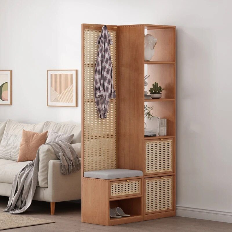 3381168b63291e8ca0eb7a0a701bb355.jpg-full Elevate Your Space with the Modern Minimalist Wood Rattan Shoe Cabinet. This stylish piece combines sleek, contemporary design with practical functionality. Crafted from solid wood and rattan, it serves as both a shoe rack and a chic room divider, adding a touch of modern Moroccan elegance to your home. With easy assembly, durable construction, and ample storage, it keeps your shoes neatly organized while maximizing space. Ideal for living rooms, hallways, or bedrooms, this cabinet is the perfect blend of beauty and utility. Transform your home today with this versatile and stylish storage solution!