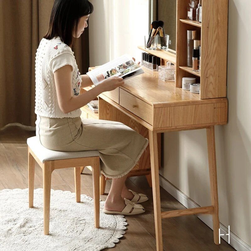 408adf054c4f47350b8078cf70f46c54.jpg-full Elevate Your Bedroom with the Modern Oak Wood Dresser. Crafted from high-quality solid oak, this dresser combines minimalist design with practical storage. Featuring two spacious drawers and a stylish art pattern mirror, it brings both elegance and functionality to your space. The generous 100x40x75cm size fits perfectly in any room, offering a sleek, modern aesthetic. Ideal for daily use, whether for storing personal items or styling with the knee-length mirror. This dresser is a perfect blend of luxury, durability, and sophisticated design.