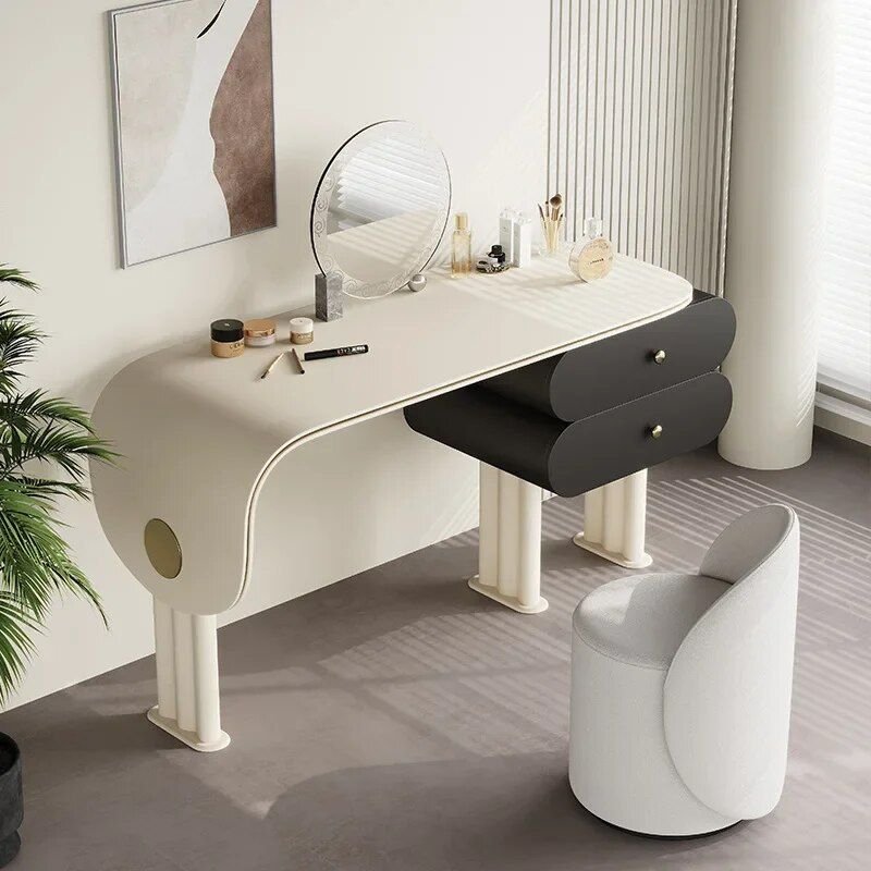 Introducing our Modern Minimalist Oak Vanity Set, a perfect blend of elegance and functionality for your bedroom. Crafted from solid oak with a luxurious saddle leather top, this vanity set features a sleek, French minimalist design that adds sophistication to any space. It includes a built-in mirror, comfortable makeup stool, and two drawers for ample storage, providing a functional yet stylish solution for your beauty routine. Easy to assemble, this set is ideal for anyone looking to elevate their bedroom with both practicality and luxury.