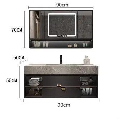 Upgrade your bathroom with the Modern Oak Vanity Combo, a perfect fusion of elegance and functionality. Featuring a sleek black finish and solid oak construction, this vanity set adds a contemporary touch while ensuring durability. It comes complete with a basin and an integrated mirror light for enhanced grooming. Ideal for master baths, guest rooms, or small spaces, this vanity offers a timeless design that suits various styles. With its space-efficient layout and practical lighting, it's an investment in both beauty and convenience. Transform your bathroom into a modern sanctuary today!