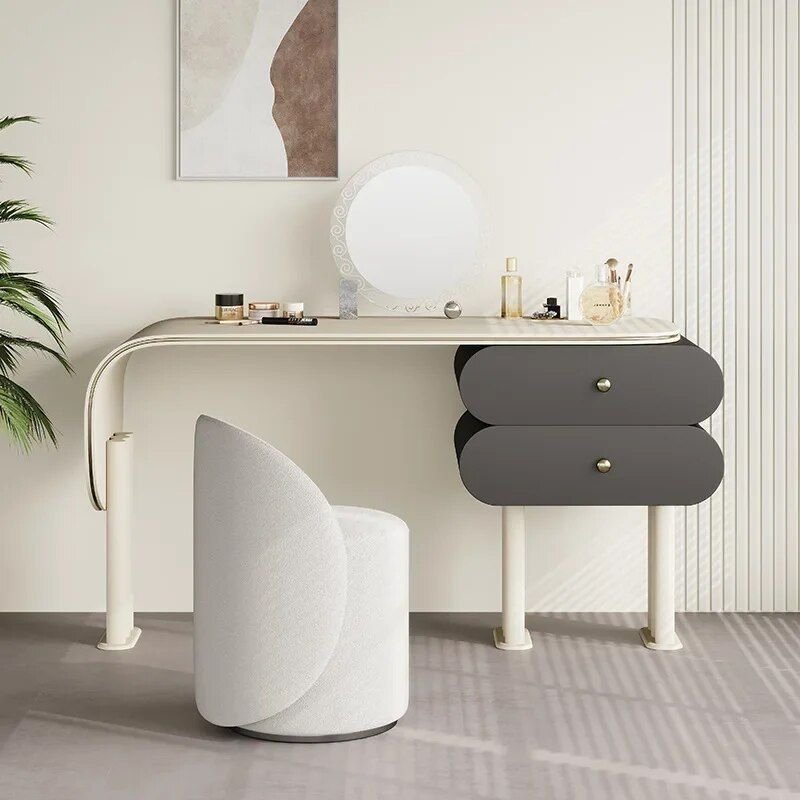 Introducing our Modern Minimalist Oak Vanity Set, a perfect blend of elegance and functionality for your bedroom. Crafted from solid oak with a luxurious saddle leather top, this vanity set features a sleek, French minimalist design that adds sophistication to any space. It includes a built-in mirror, comfortable makeup stool, and two drawers for ample storage, providing a functional yet stylish solution for your beauty routine. Easy to assemble, this set is ideal for anyone looking to elevate their bedroom with both practicality and luxury.