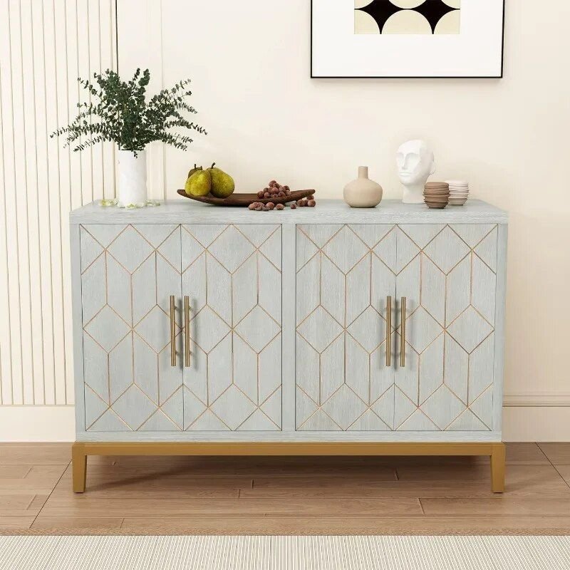 c2f02f45a4ff383ba59ac06aa826a57b.jpg-full Introducing the Elegant White Accent Cabinet—a stunning fusion of modern design and practicality. Featuring chic gold lines and sleek gold metal handles, this versatile cabinet adds a touch of luxury to any room. With spacious storage, including 4 doors and 2 shelves, it’s perfect for organizing your entryway, dining area, or living room. Constructed from premium MDF for durability, this cabinet offers both style and function, elevating your home with ease. Whether used as a buffet, sideboard, or accent piece, it’s sure to impress with its timeless elegance and ample storage.