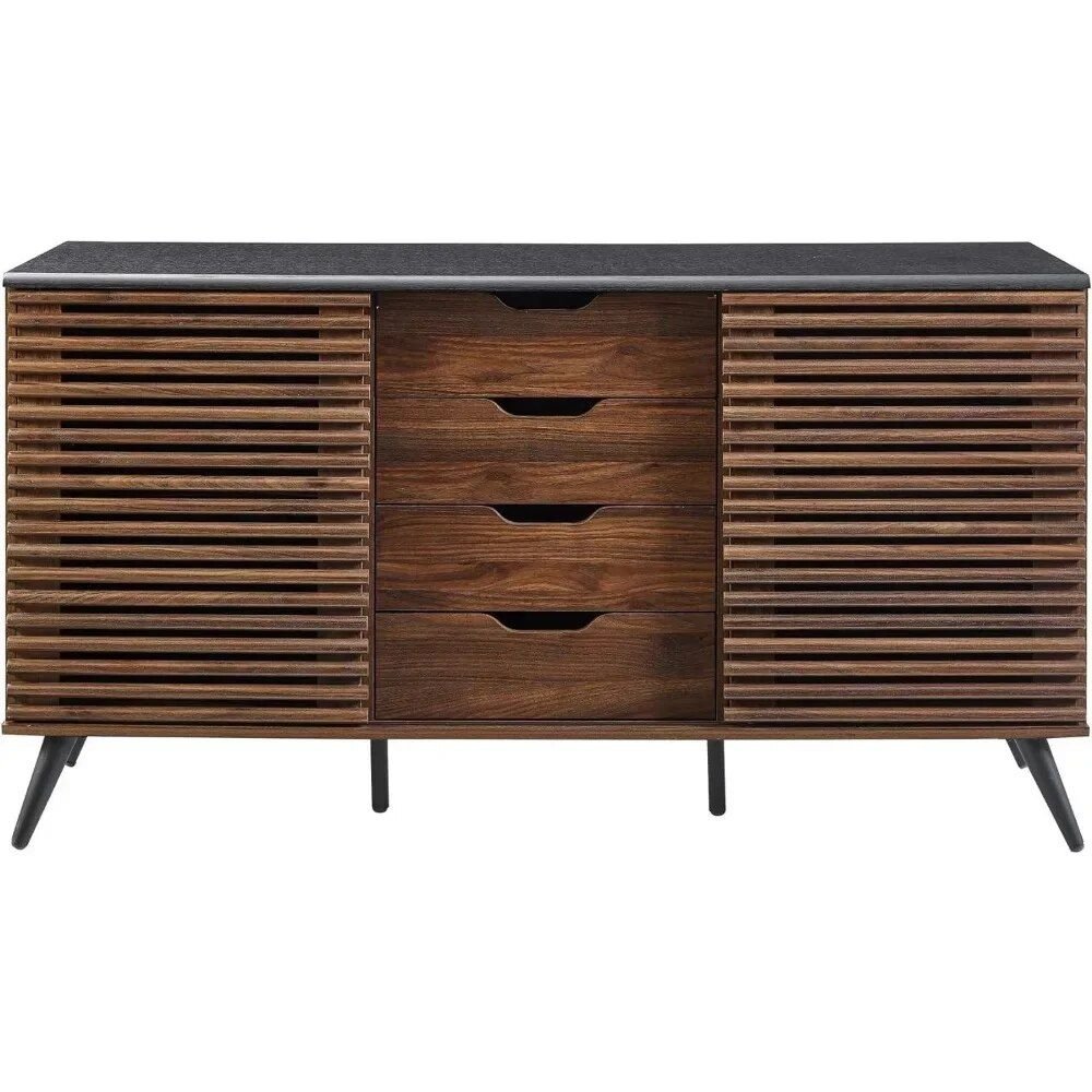 dfd02a7bd1fab896db8741eb7093d2e8.jpg-full Introducing our Sophisticated Storage Cabinet—a perfect blend of style and functionality to elevate any room in your home. Crafted from high-grade MDF with durable laminate, this modern cabinet features five spacious drawers, two sliding slat doors, and adjustable shelves for versatile storage. Ideal as a TV stand for screens up to 65