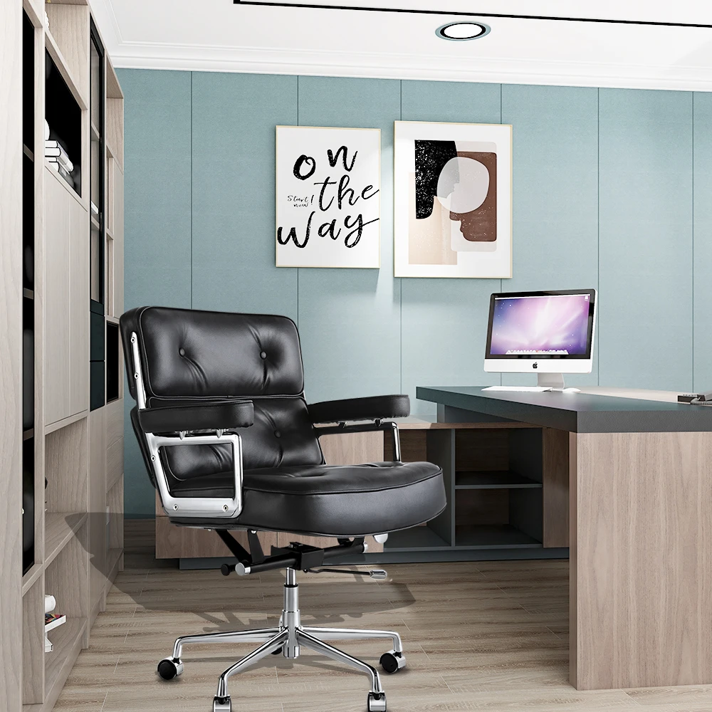 hts6 Elevate your workspace with the Luxurious Genuine Leather Swivel Office Chair—the perfect blend of style, comfort, and functionality. Crafted from premium genuine leather, this chair offers an executive look with exceptional ergonomic support, making it ideal for long hours at the desk. Features include a 360-degree swivel, supportive handrails, a high backrest for optimal posture, and smooth rollers for easy mobility. Available in black, brown, and beige white, this chair is designed to complement any office décor while providing lasting comfort and durability. Perfect for professionals who demand both luxury and performance.