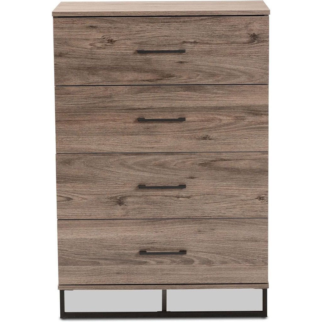 mask-group-1-12.jpg-full Introducing the Rustic Oak 4-Drawer Storage Chest—the perfect blend of modern design and rustic charm. Crafted from high-quality engineered wood with a sturdy metal base, this chest offers four spacious drawers to store clothes, linens, and more. Its sleek metal handles complement the warm oak finish, adding elegance to any bedroom. Easy to assemble and made with premium craftsmanship, this storage chest combines style and utility to keep your space organized. Elevate your home with this timeless, functional piece today!