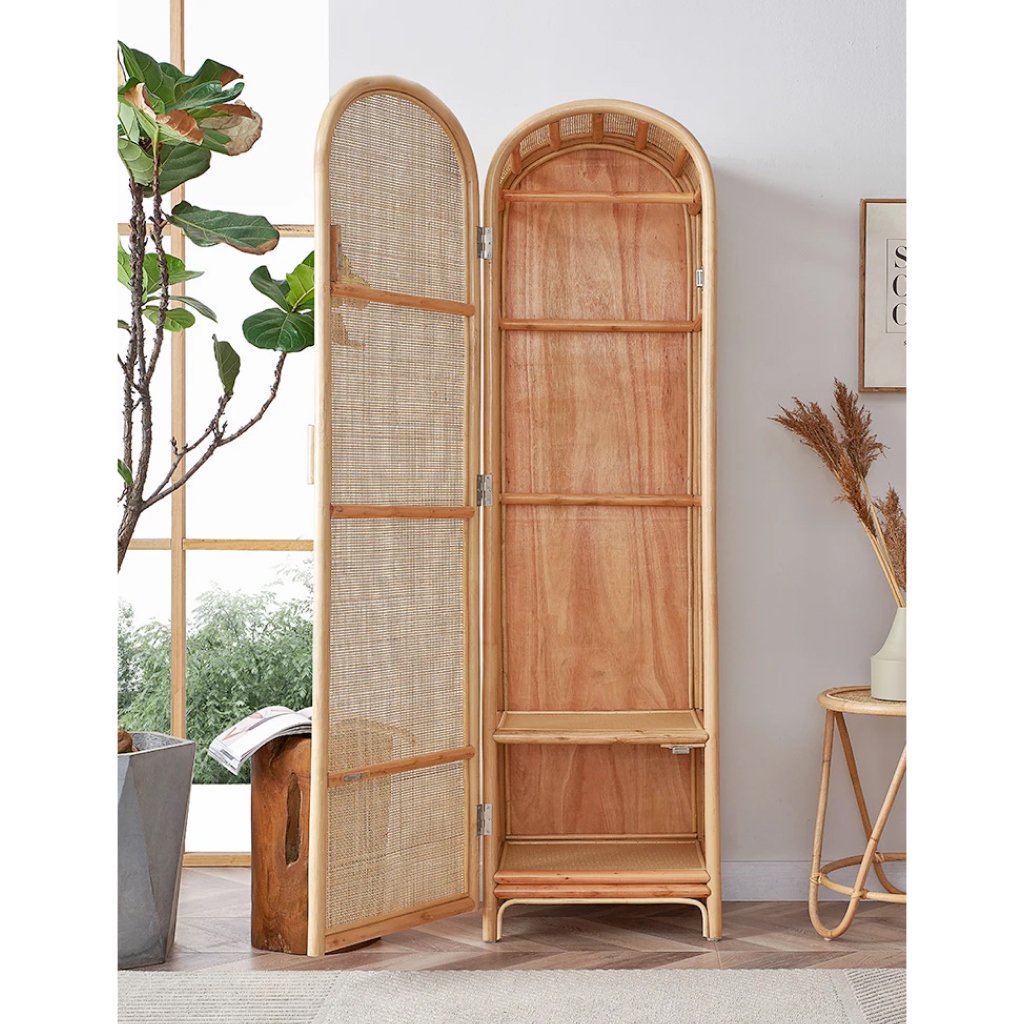 Introducing our Modern Rattan Wardrobe, a sophisticated blend of natural beauty and functionality. Crafted from high-quality plant rattan, this compact wardrobe features a single vertical hinged door for easy access and space efficiency. Perfect for small bedrooms, homestays, or apartments, it offers a seamless fit into modern interiors while providing sturdy, reliable storage. Fully assembled for your convenience, this wardrobe brings both style and practicality to your home with its elegant design and durable construction. Transform your space today with this stylish, functional piece!