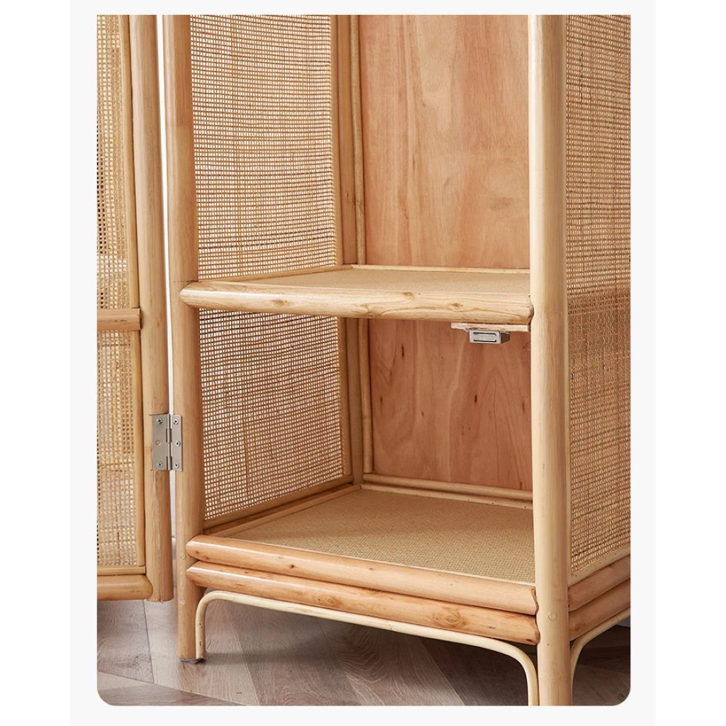 Introducing our Modern Rattan Wardrobe, a sophisticated blend of natural beauty and functionality. Crafted from high-quality plant rattan, this compact wardrobe features a single vertical hinged door for easy access and space efficiency. Perfect for small bedrooms, homestays, or apartments, it offers a seamless fit into modern interiors while providing sturdy, reliable storage. Fully assembled for your convenience, this wardrobe brings both style and practicality to your home with its elegant design and durable construction. Transform your space today with this stylish, functional piece!