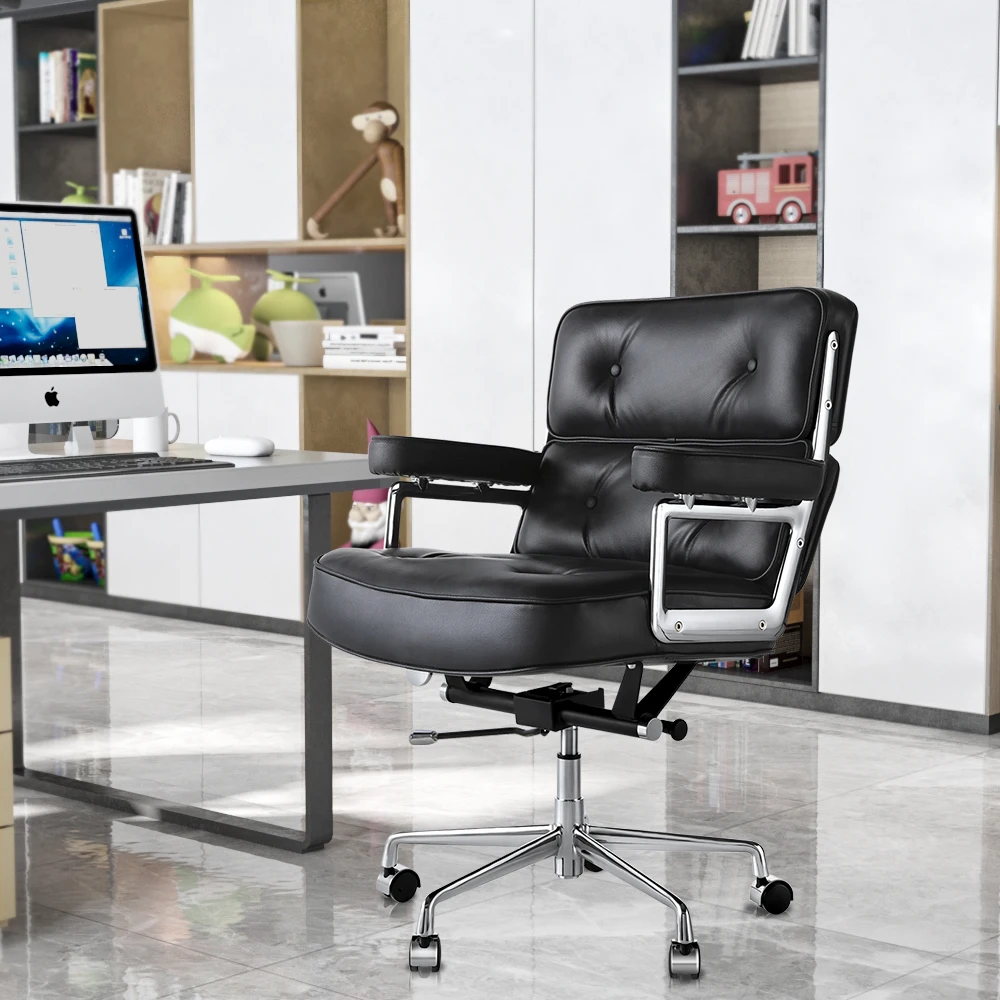 tes5y6w Elevate your workspace with the Luxurious Genuine Leather Swivel Office Chair—the perfect blend of style, comfort, and functionality. Crafted from premium genuine leather, this chair offers an executive look with exceptional ergonomic support, making it ideal for long hours at the desk. Features include a 360-degree swivel, supportive handrails, a high backrest for optimal posture, and smooth rollers for easy mobility. Available in black, brown, and beige white, this chair is designed to complement any office décor while providing lasting comfort and durability. Perfect for professionals who demand both luxury and performance.