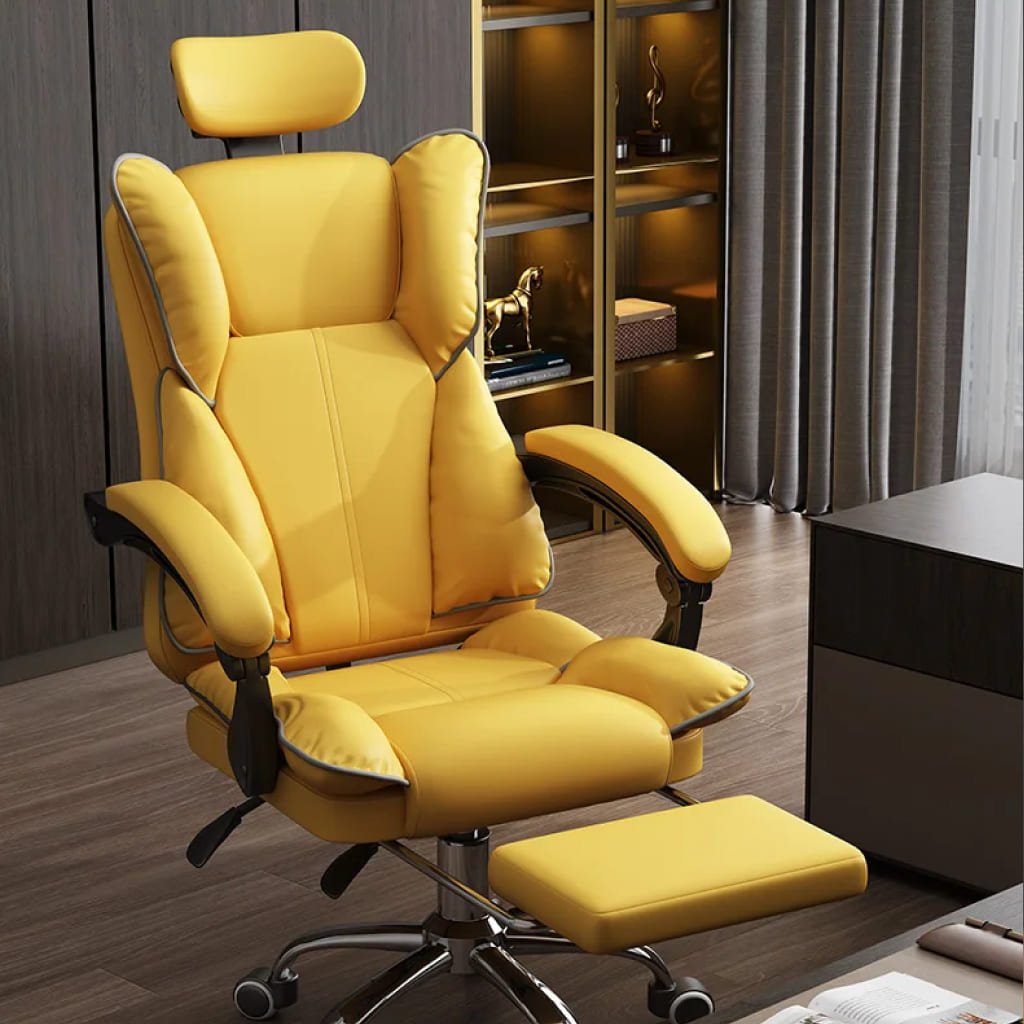 Introducing the Ergonomic PU Leather Gaming Chair, where comfort meets style for both work and play. Designed for long hours of sitting, this chair features deluxe PU leather for durability, ergonomic design for neck and waist support, and adjustable lumbar support for personalized comfort. Enjoy the added luxury of a convenient footrest and multi-angle backrest that adjusts from 90 to 135 degrees. With 360-degree swivel and smooth rollers, this chair offers effortless movement. Perfect for gaming, office work, or relaxation, it combines functionality and modern style to enhance any space. Elevate your sitting experience today!